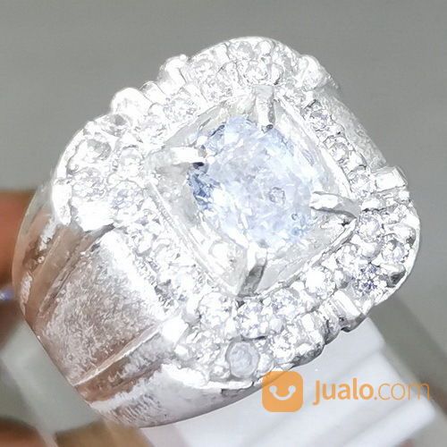 Cincin Batu Permata White Safir Putih Bening Srilangka Ring Perak Asli