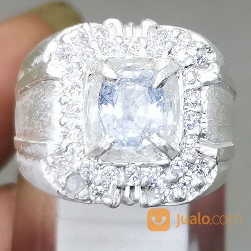 Cincin Batu Permata White Safir Putih Bening Srilangka Ring Perak Asli