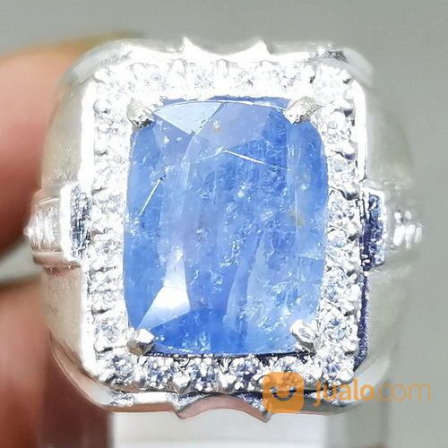 Batu Cincin Blue Safir Kotak Srilangka Ring Perak Asli
