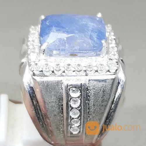 Batu Cincin Blue Safir Kotak Srilangka Ring Perak Asli