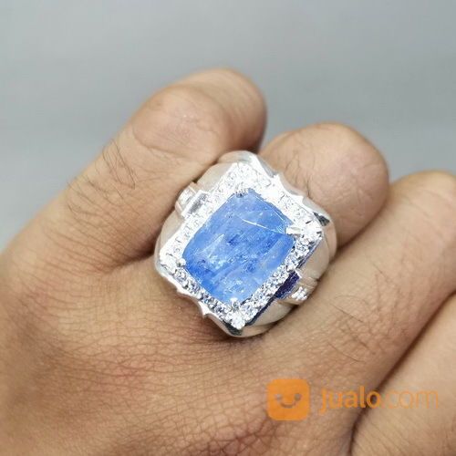 Batu Cincin Blue Safir Kotak Srilangka Ring Perak Asli