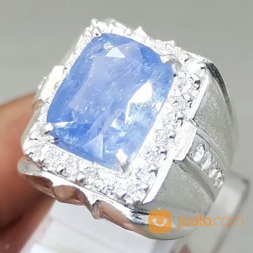 Batu Cincin Blue Safir Kotak Srilangka Ring Perak Asli