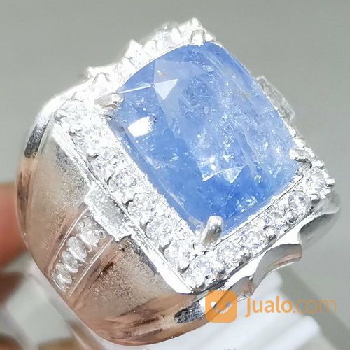 Batu Cincin Blue Safir Kotak Srilangka Ring Perak Asli