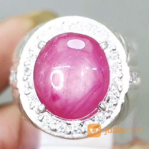 Batu Cincin Ruby Merah Muda Ring Perak Asli
