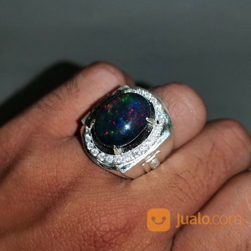 Cincin Batu Akik Kalimaya Black Opal Asli Jarong Ring Perak