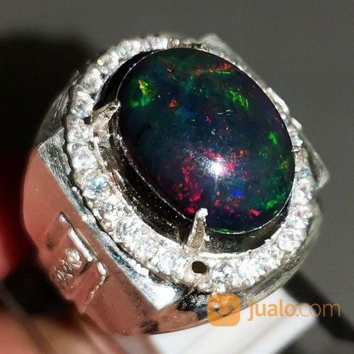 Cincin Batu Akik Kalimaya Black Opal Asli Jarong Ring Perak