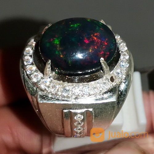 Cincin Batu Akik Kalimaya Black Opal Asli Jarong Ring Perak