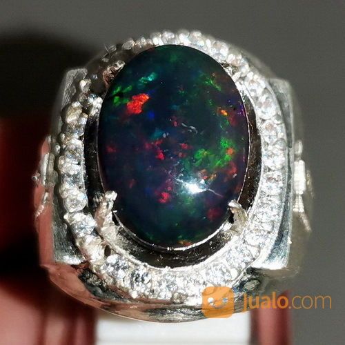 Cincin Batu Akik Kalimaya Black Opal Asli Jarong Ring Perak