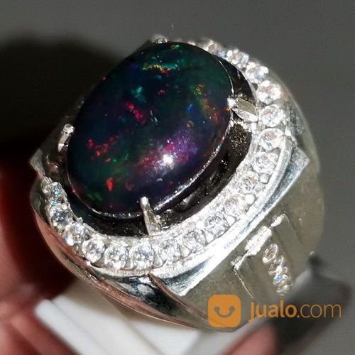 Cincin Batu Akik Kalimaya Black Opal Asli Jarong Ring Perak