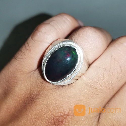 Cincin Batu Black Opal Asli Ring Perak