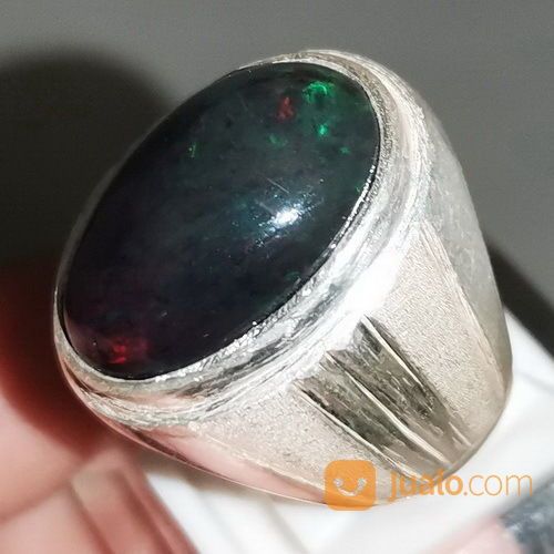 Cincin Batu Black Opal Asli Ring Perak
