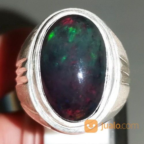 Cincin Batu Black Opal Asli Ring Perak