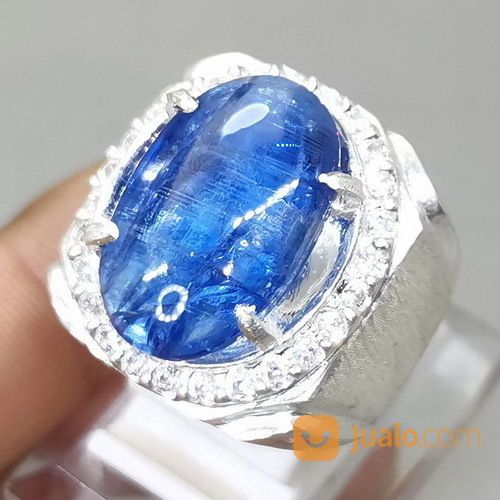 Batu Permata Cincin Blue Kyanite Ring Perak Asli