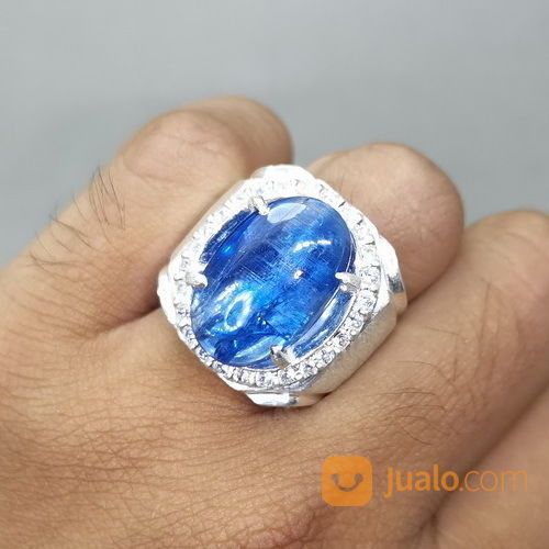 Batu Permata Cincin Blue Kyanite Ring Perak Asli