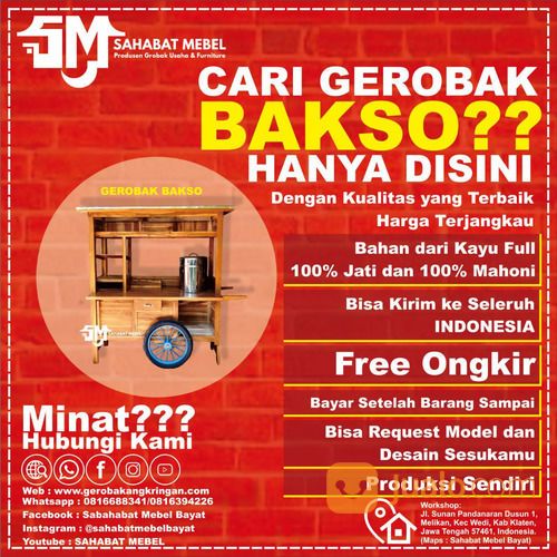 Gerobak Bakso Termurah / Rombong Bakso Kayu Mahoni Paket Sederhana