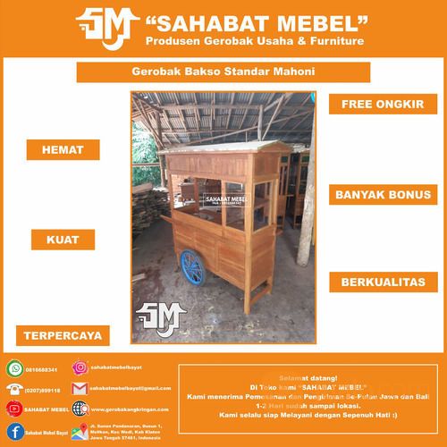 Gerobak Bakso Termurah / Rombong Bakso Kayu Mahoni Paket Sederhana