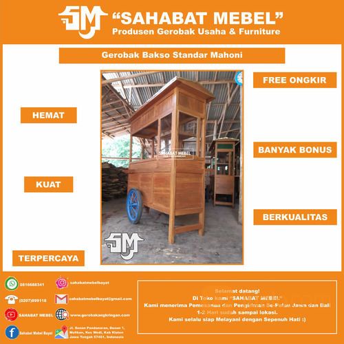 Gerobak Bakso Termurah / Rombong Bakso Kayu Mahoni Paket Sederhana