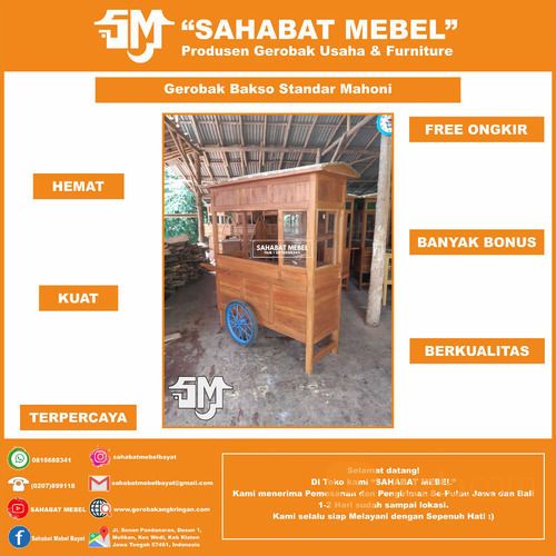 Gerobak Bakso Termurah / Rombong Bakso Kayu Mahoni Paket Sederhana