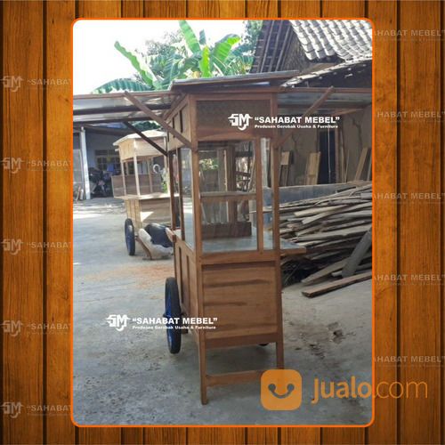 Gerobak Usaha / Rombong Gorengan Penutup Atas Kayu Jati Free Ongkir
