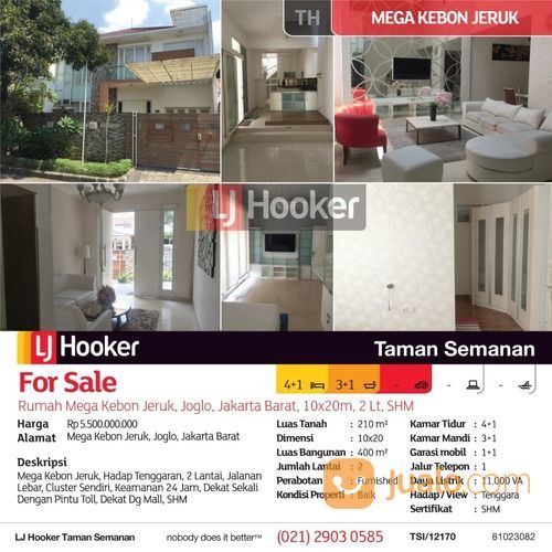 Rumah Mega Kebon Jeruk, Joglo, Jakarta Barat, 10x20m, 2 Lt, SHM