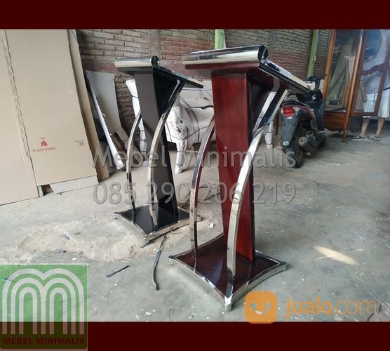 Podium Minimalis Stainless Steel / Mimbar Stainless Gold Modern Harga Murah Jati Maupun Akrilik