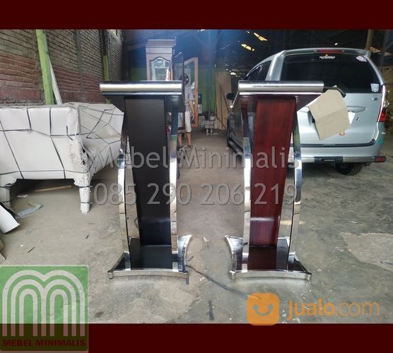 Podium Minimalis Stainless Steel / Mimbar Stainless Gold Modern Harga Murah Jati Maupun Akrilik