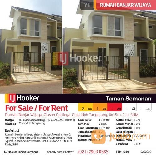 Rumah Banjar Wijaya, Cluster Cattleya, Cipondoh Tangerang, 8x15m, 2 Lt, SHM