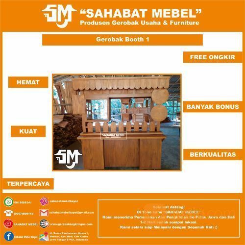 Stand Makanan & Minuman Kekinian Booth Portable 1 Kayu Jati