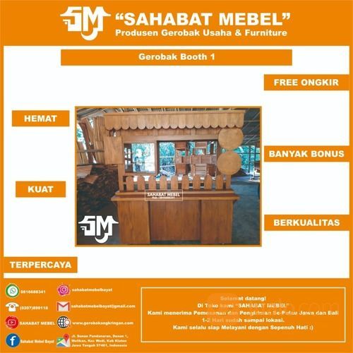 Stand Makanan & Minuman Kekinian Booth Portable 1 Kayu Jati