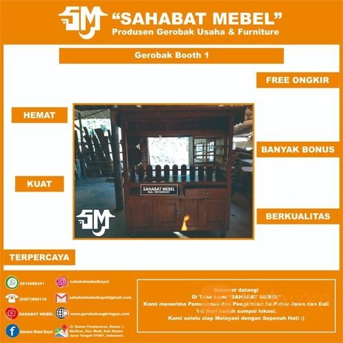 Stand Makanan & Minuman Kekinian Booth Portable 1 Kayu Jati