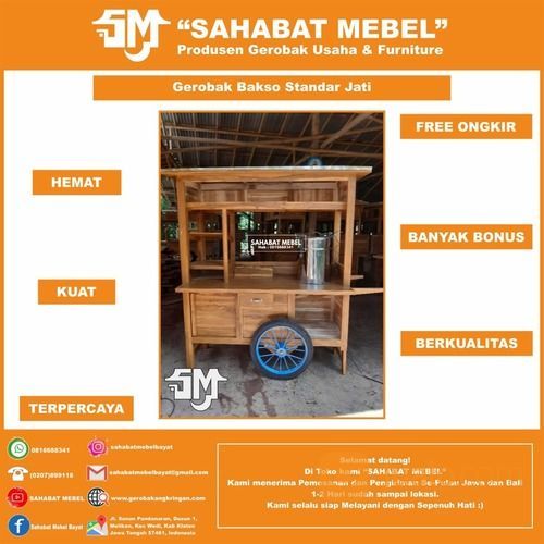Gerobak Bakso / Rombong Bakso Paket Standart Kayu Jati