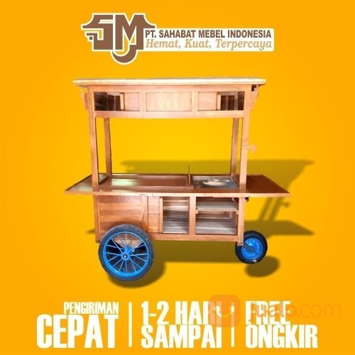 Gerobak Angkringan Roda 3 / Rombong Angkringan Roda 3 Paket Standart Kayu Jati