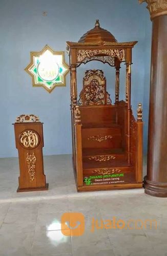 Mimbar Masjid Tangga Depan Kayu Jati Kode Tjf 09767