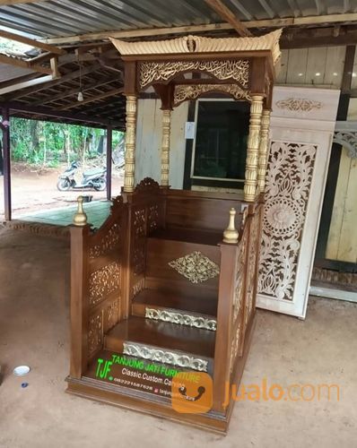 Mimbar Masjid Tangga Depan Kayu Jati Kode Tjf 09767