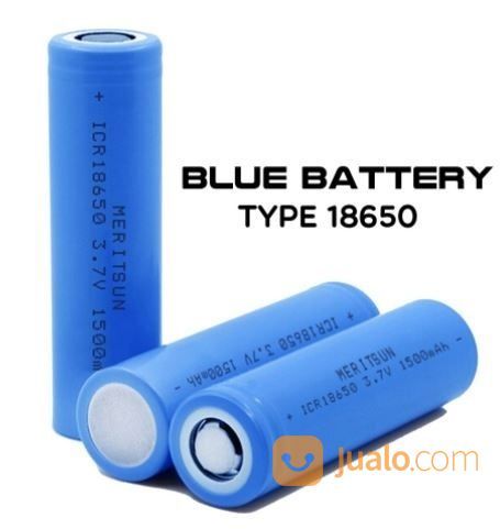BLUE BATTERY 18650 MERITSUN 1500mAh 3.7v Baterai Tipe 18650 Warna Biru