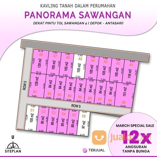 DISKON 25%; Luas Tanah Kavling Depok Mulai 89 M2, Siteplan Sah BPN
