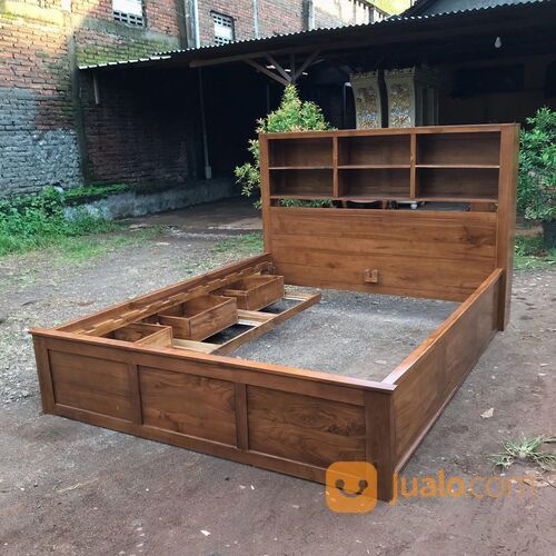 Dipan Tidur Minimalis Laci Kayu Jati