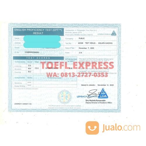 Jasa Toefl Tanpa Tes 100% Asli Harga Terjangkau