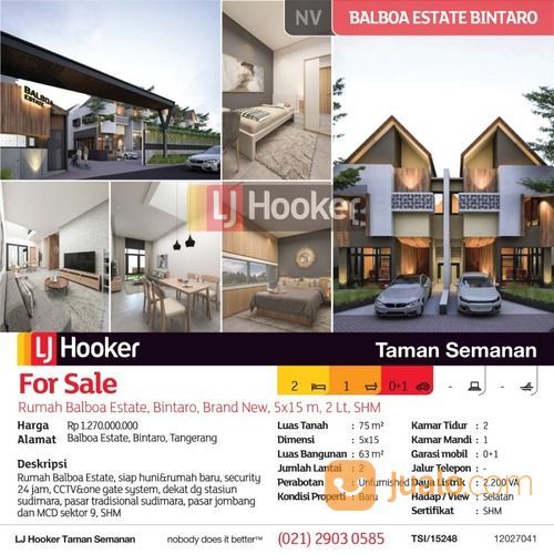 Rumah Balboa Estate, Bintaro, Brand New, 5x15 M, 2 Lt, SHM