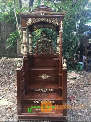 Mimbar Masjid Kubah Tangga Depan Kayu Jati Kode Tjf 07