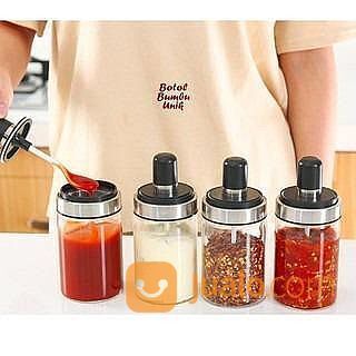 Botol Bumbu Dapur Kaca Toples Tempat Garam Minyak Merica Saus Wadah