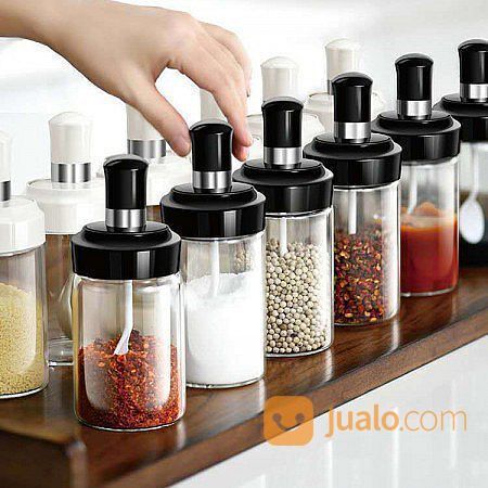 Botol Bumbu Dapur Kaca Toples Tempat Garam Minyak Merica Saus Wadah