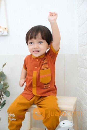 Baju Koko Set Muslim Anak Bayi Laki-Laki Setelan Celana Koko Usia 2 Bulan - 2 Tahun