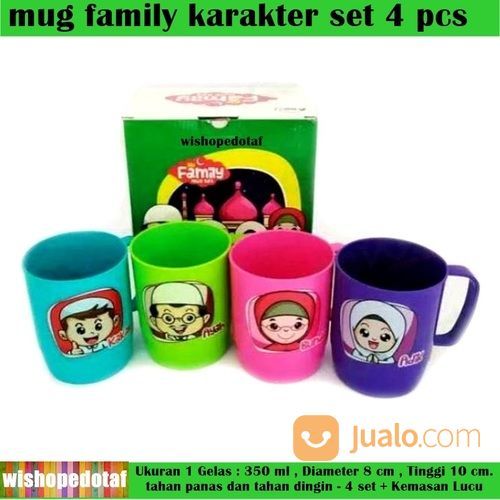 Gelas Keluarga Set / Mug Plastik 1 Set / Gelas Plastik