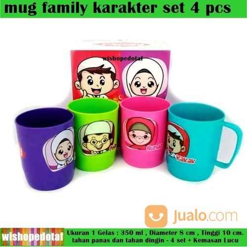 Gelas Keluarga Set / Mug Plastik 1 Set / Gelas Plastik