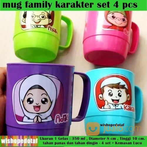 Gelas Keluarga Set / Mug Plastik 1 Set / Gelas Plastik