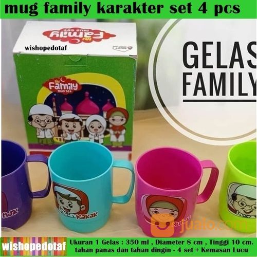 Gelas Keluarga Set / Mug Plastik 1 Set / Gelas Plastik
