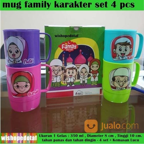 Gelas Keluarga Set / Mug Plastik 1 Set / Gelas Plastik