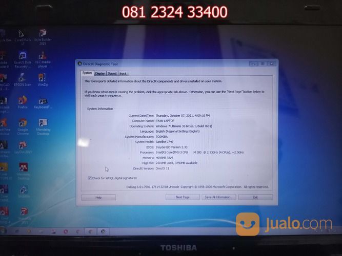 Laptop Toshiba Satellite L740 Core I3 Ram 4gb Murah Meriah