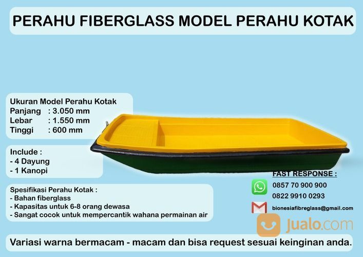 PERAHU DAYUNG MODEL KOTAK / PERAHU FIBERGLASS UNTUK DANAU WISATA